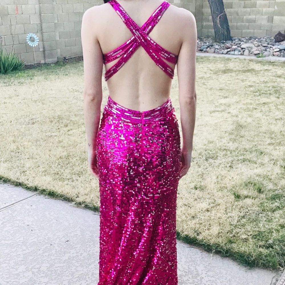 Pink glittery prom dress